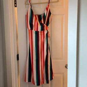 Striped v-neck wrap dress